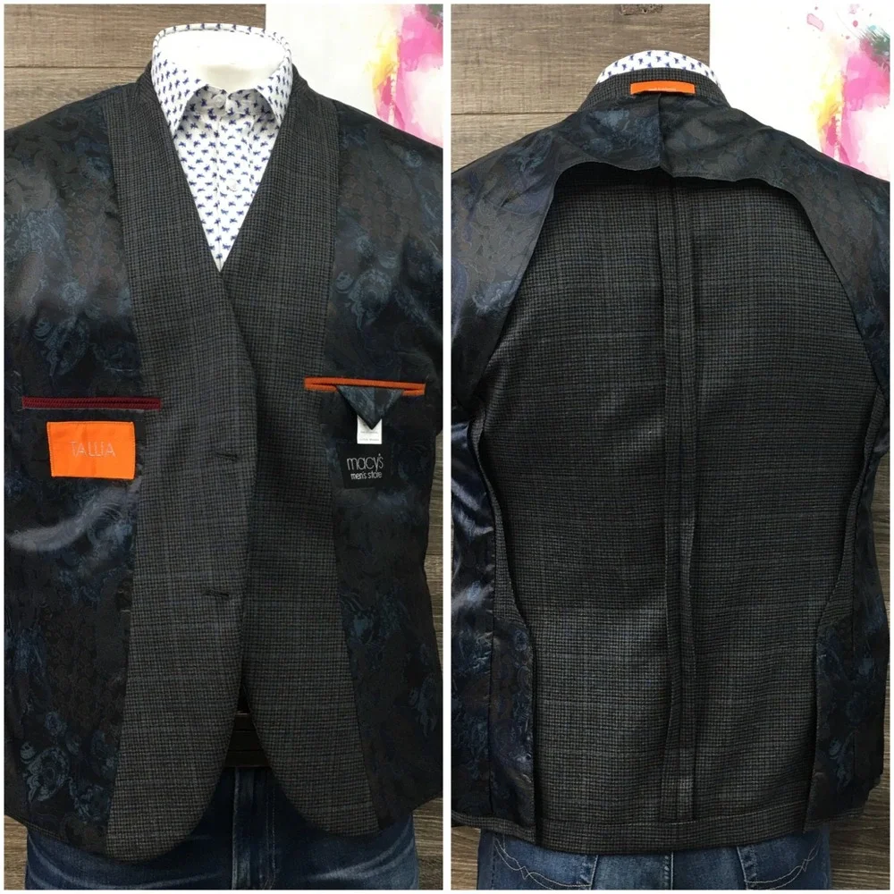 TALLIA Mens Wool Blazer Sport Coat Casual‎ Jacket Size 44S Two Button Suit